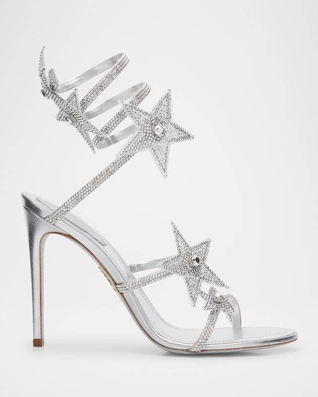 Cleo Crystal Star Satin Snake-Wrap Sandals